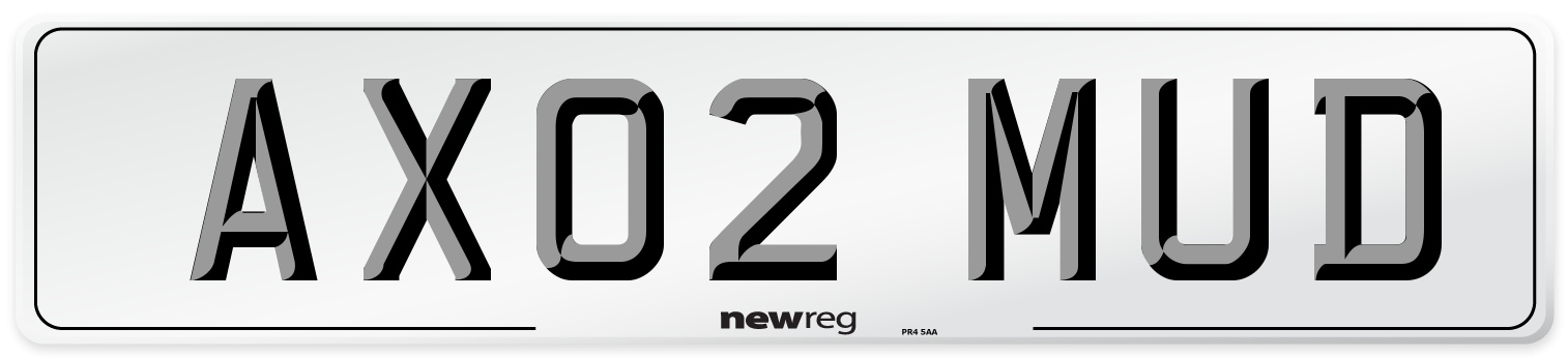 AX02 MUD Number Plate from New Reg